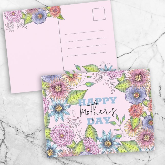 Carte Postale Fleurs florissantes rose violet vif Fête des mères (Créateur téléchargé)