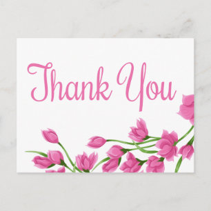Carte Postale Fleurs Fuchsia Merci Rose Et Blanc Floral