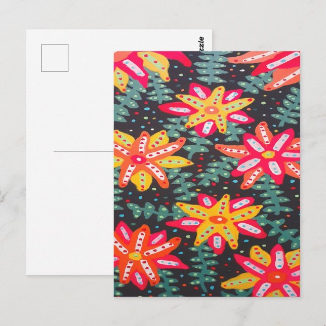 Carte Postale Fleurs jaunes et orange audacieuses sur fond noir (Devant / Derrière)