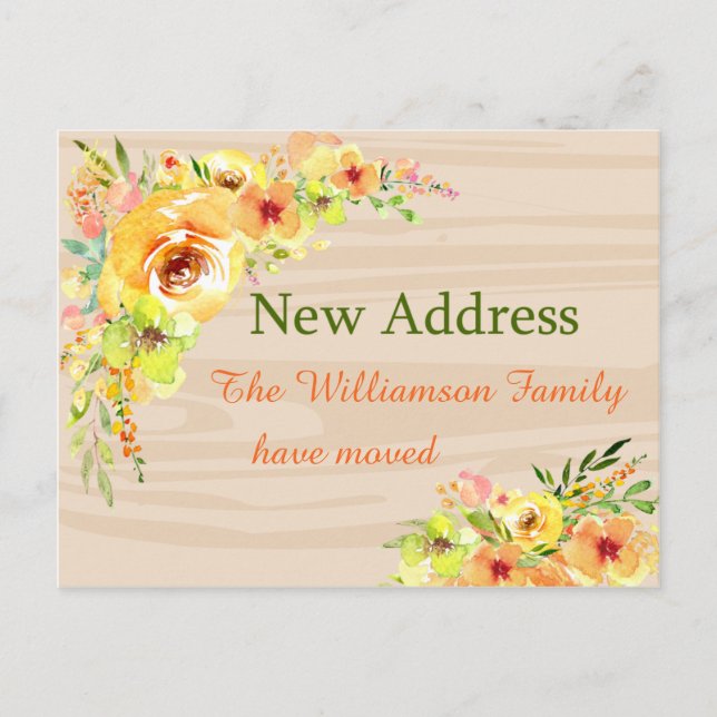Carte Postale Fleurs Jaunes Nouveau Faire-part d'adresse (Devant)