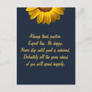 Carte Postale Fleurs jaunes sur arrière - plan bleu marine Monog