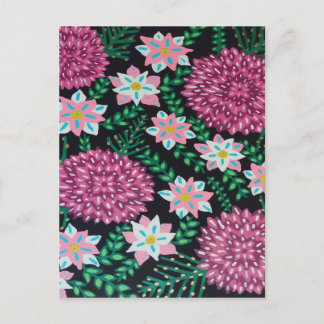 Carte Postale Fleurs magenta sur l'art noir
