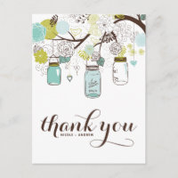 FLEURS & MASON JARS MARIAGE MERCI POSTCARD
