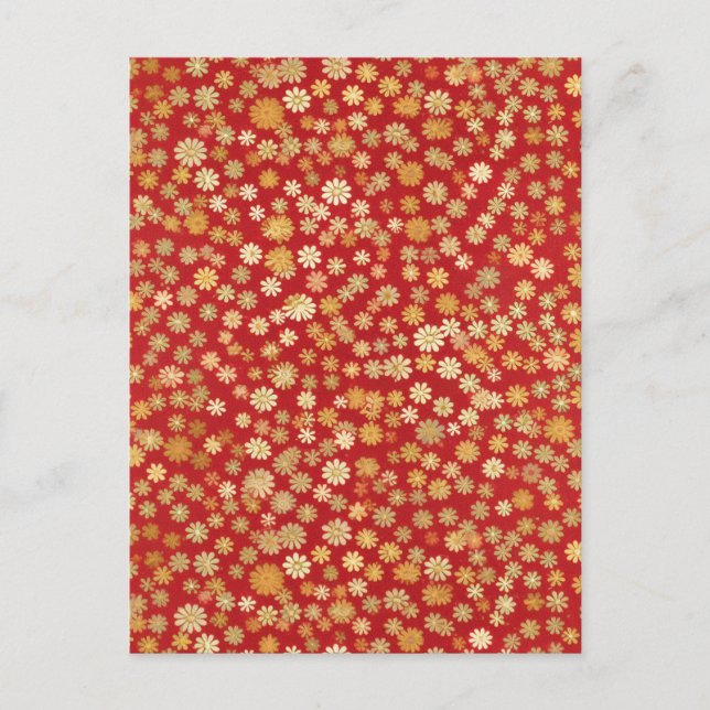 Carte Postale Fleurs minuscules sur Chiyogami Arrière - plan rou (Devant)