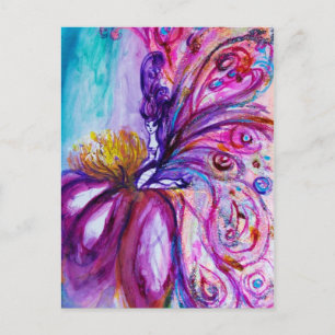 CARTE POSTALE FLEURS MORTES BLANCHES EN ROSE, PARKLES D'OR