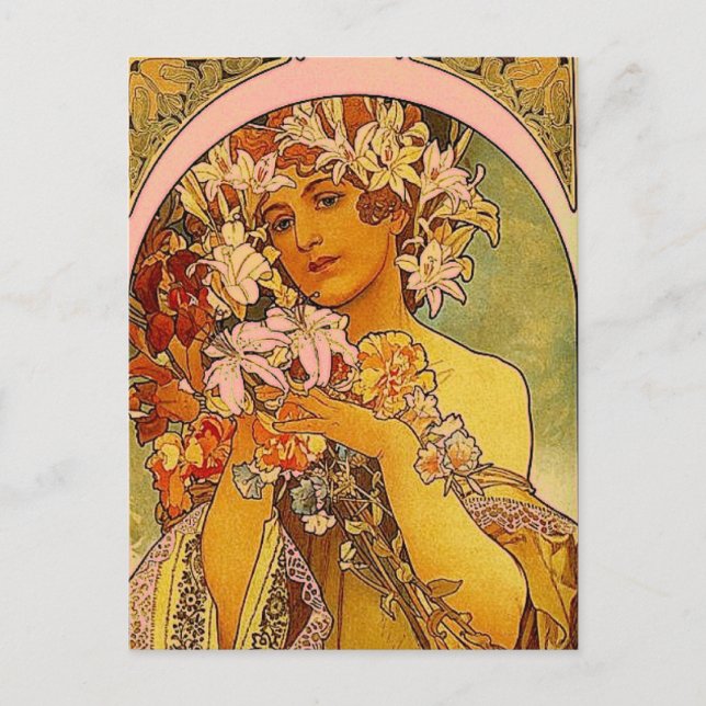 Carte Postale fleurs mucha (Devant)