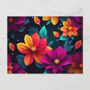 Carte Postale Fleurs néon vibrantes sur fond sombre