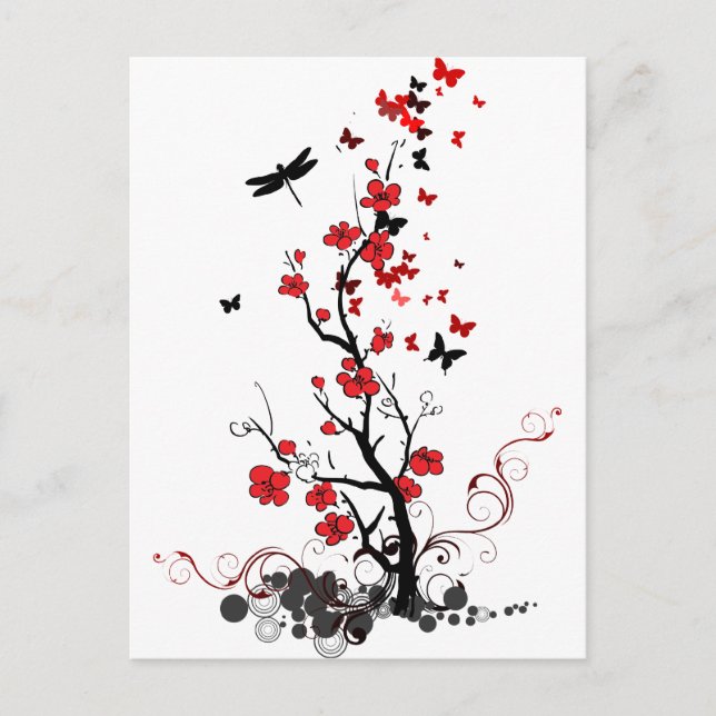 Carte Postale Fleurs noires et rouges (Devant)