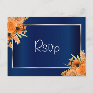 Carte Postale Fleurs orange sur fond bleu marine