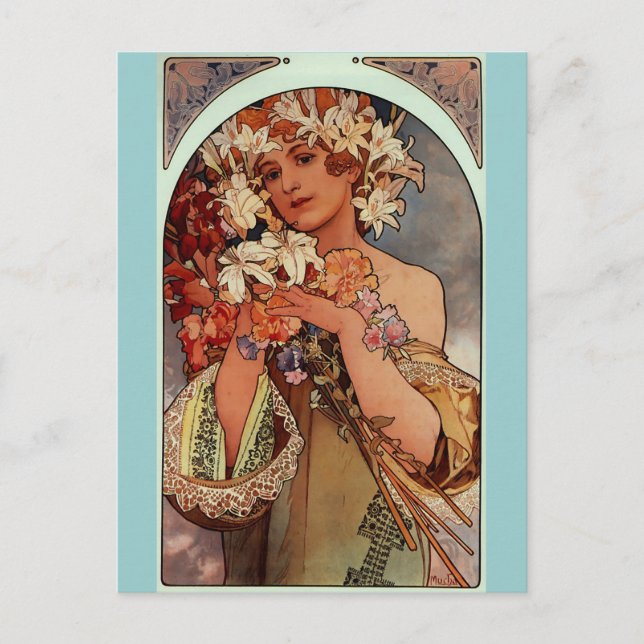 Carte Postale Fleurs - par Alphonse Mucha (Devant)