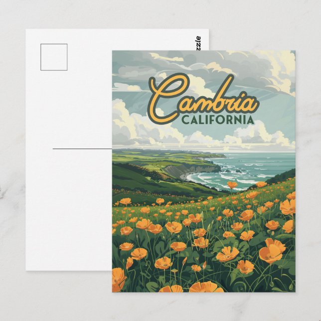 Carte Postale Fleurs Pavots de Californie Cambria Côte Pacifique (Devant / Derrière)