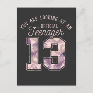 Carte Postale Fleurs pour les 13 ans, tenue officielle d'adolesc