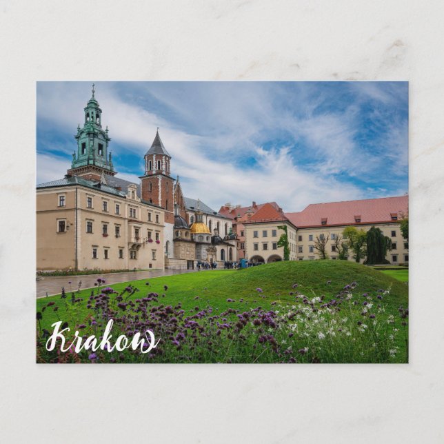 Carte Postale Fleurs près du château Wawel à Cracovie, Pologne (Devant)