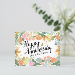 Carte Postale Fleurs printanières personnalisées Joyeux 50e anni