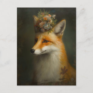 Carte Postale Fleurs Red Fox sur la tête