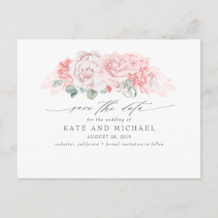Carte Postale Fleurs roses douces Élégantes Enregistrer la date