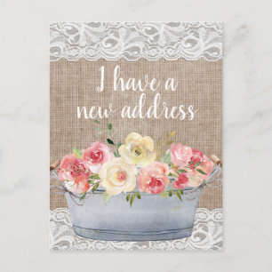 Carte Postale Fleurs roses et crème Pot en métal Changement d'ad