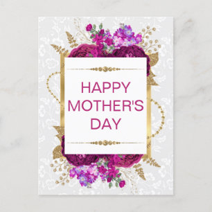 Carte Postale Fleurs roses foncées et violettes Fête des mères 