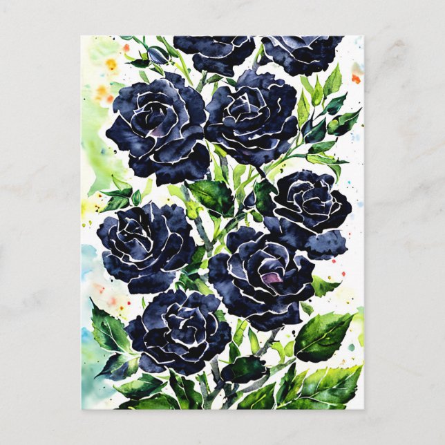 Carte Postale Fleurs Roses noires Goth Art peinture aquarelle (Devant)