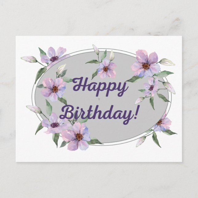 Carte Postale Fleurs roses pastel aquarelle Joyeux Anniversaire (Devant)