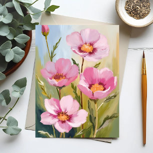 Carte Postale Fleurs roses   Peinture aquarelle florale