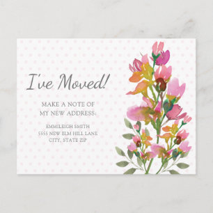 Carte Postale Fleurs roses pois changez d'adresse