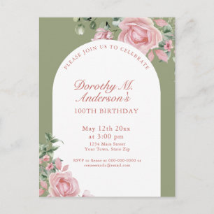 Carte Postale Fleurs Roses Roses Élégantes Fête d'anniversaire 1