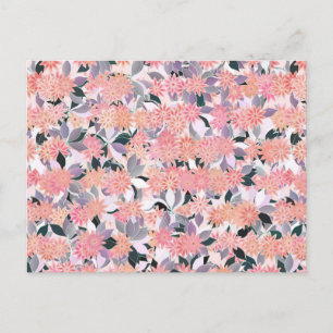 Carte Postale Fleurs roses sur fond de feuilles argentées