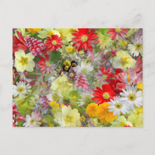 Carte Postale Fleurs rouges et jaunes printanières