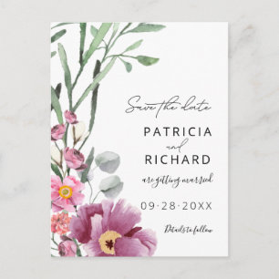Carte Postale Fleurs Sauvages Aquarelle Mariage Économisez La Da
