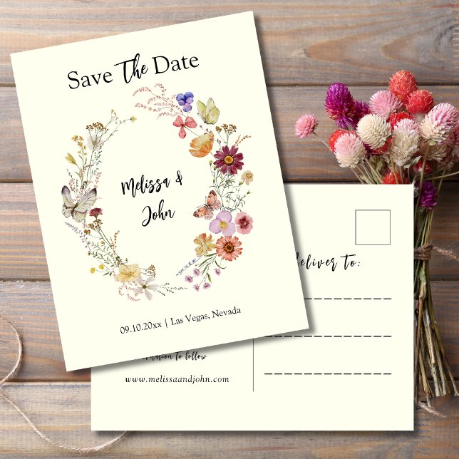 Carte Postale Fleurs Sauvages Bohèmes Florales Enregistrer la Da (Créateur téléchargé)