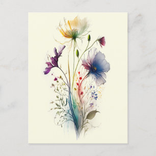 Carte Postale Fleurs sauvages d'aquarelle modernes et élégants