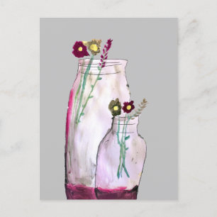 Carte Postale Fleurs sauvages d'aquarelle Whimsical en vase