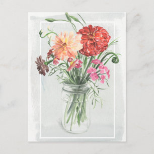 Carte Postale Fleurs sauvages d'été - Rose & Rouge