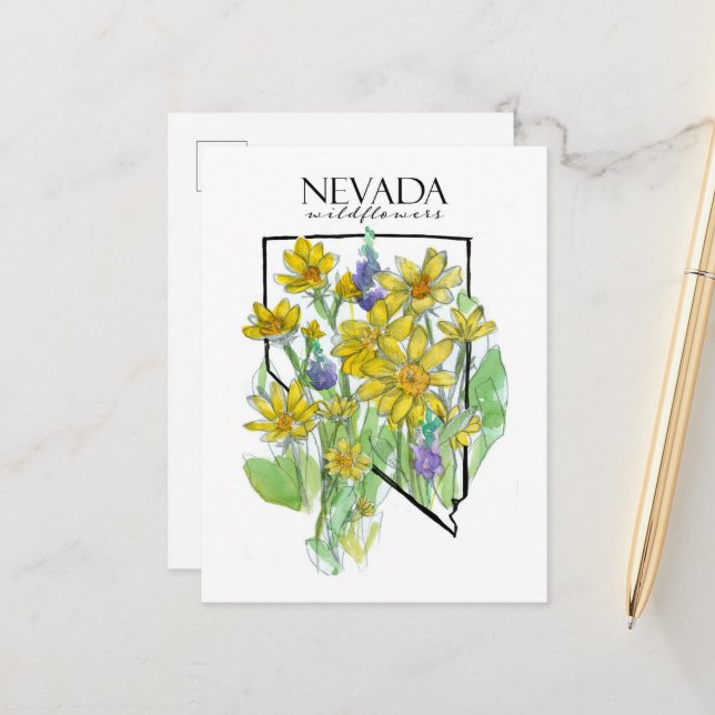 Carte Postale Fleurs sauvages du désert Nevada Lupines Balsamroo (Devant/Arrière en situation)