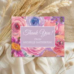 Carte Postale Fleurs sauvages roses violettes Merci