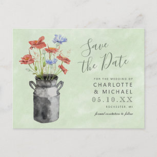 Carte Postale fleurs sauvages rustiques seau à lait enregistrer 