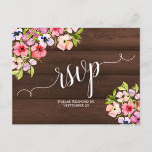 Carte Postale Fleurs sauvages rustiques sur le mariage en bois d