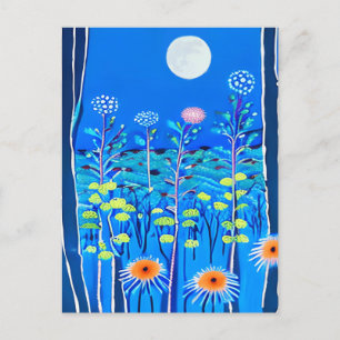 Carte Postale Fleurs sauvages sous Pleine lune