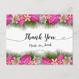 Carte Postale Fleurs tropicales et Merci de calligraphie Feuille