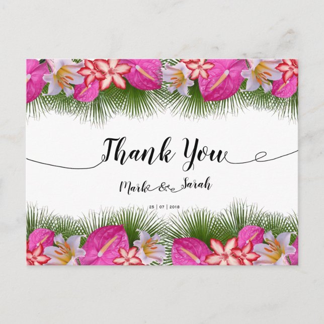 Carte Postale Fleurs tropicales et Merci de calligraphie Feuille (Devant)