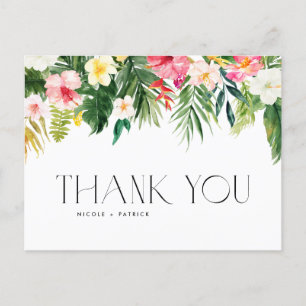 Carte Postale Fleurs tropicales et Merci Mariage verdoyant