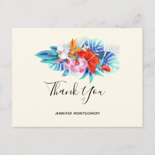 Carte Postale Fleurs tropicales exotiques - Merci rose et aquati