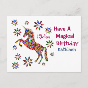 Carte Postale Fleurs Unicorne Magique Anniversaire Personnaliser