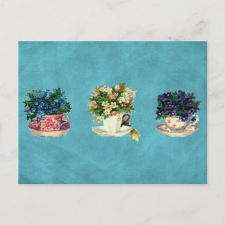 Carte Postale Fleurs Vintage dans des Tasses