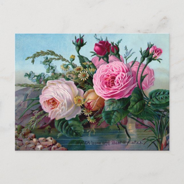 Carte Postale Fleurs vintage Meilleurs Voeux (Devant)