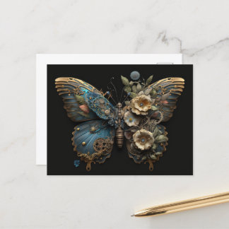 Carte Postale Fleurs vintages Papillon vapeur