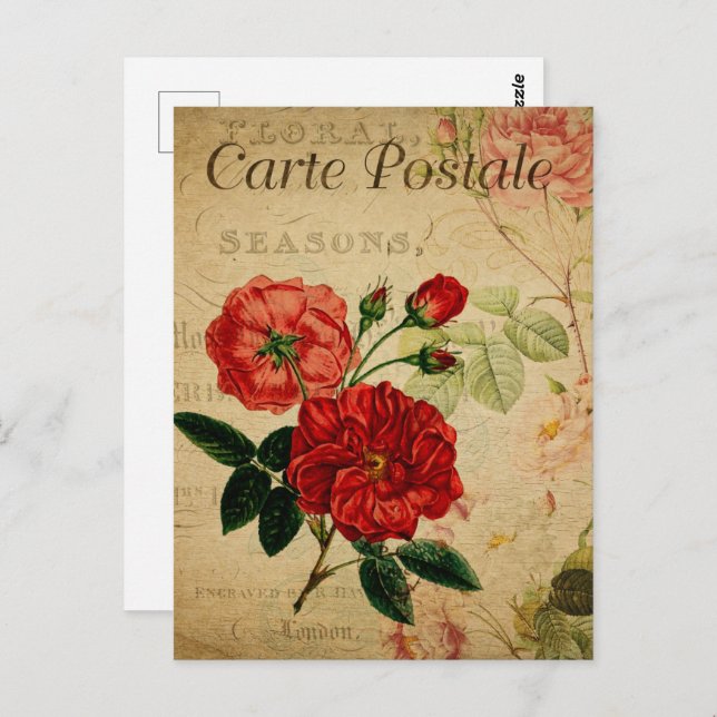 Carte Postale Fleurs Vintages rouges (Devant / Derrière)