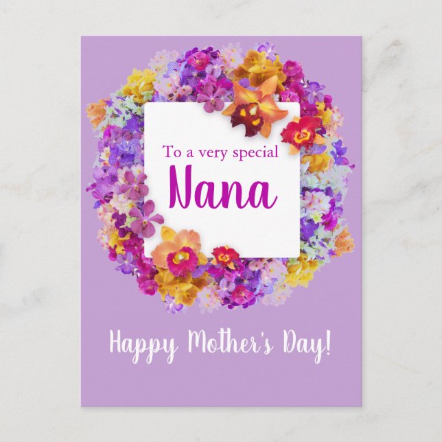 Carte Postale Fleurs violettes élégantes Nana Fête des Mères (Devant)