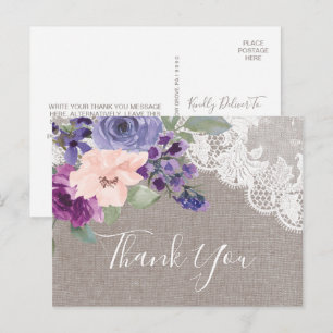 Carte Postale Fleurs violettes et Merci dentelle